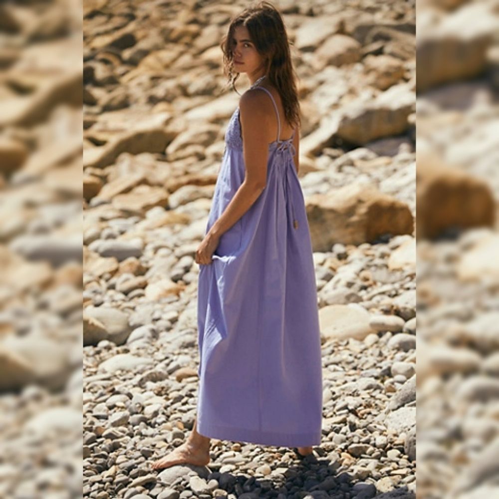 Free People Crochet Lovey Maxi Dress Periwinkle Brand New with Tags